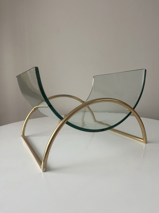 Gallotti and Radice Italian magazine rack brass and glass