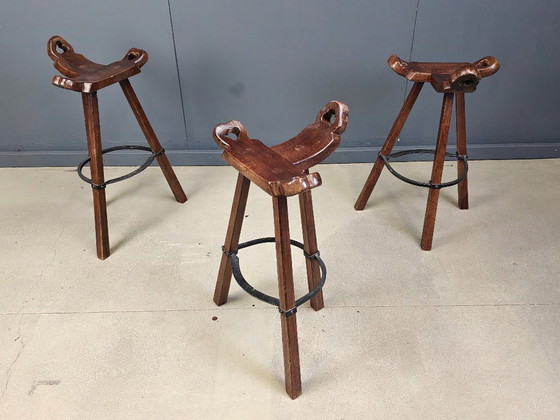 Image 1 of Set of 3 brutalist bar stools, 1960s 