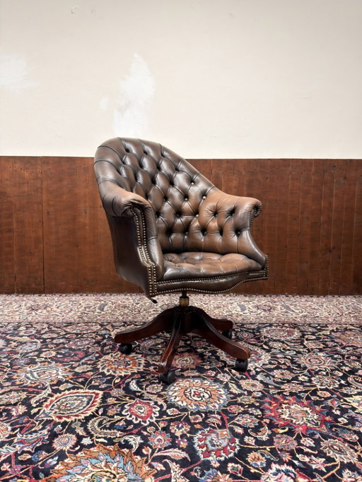 Klassiek Engels Chesterfield Bureaustoel Bruin