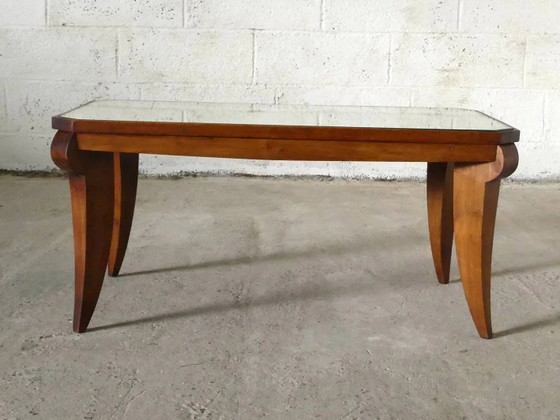Art Deco coffee table in walnut and mirror, 1940 – Wood (photo 7 of 10)