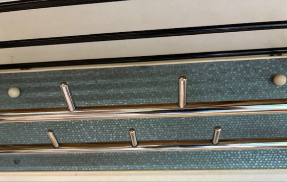 Image 1 of Vintage wall coat rack with chrome hooks