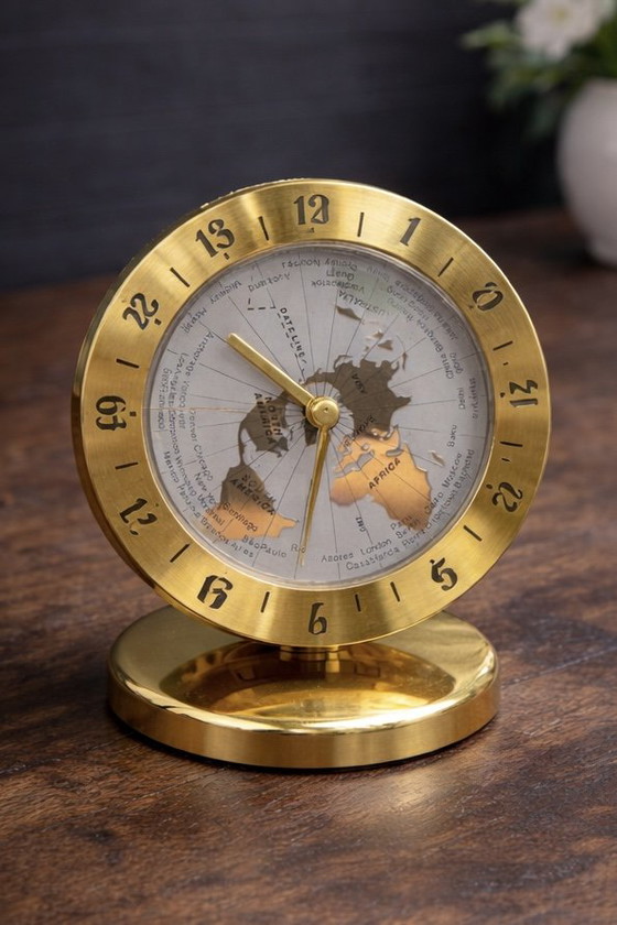Image 1 of Vintage Chass World Time Desk Clock – Solid Brass – 1980s Design 