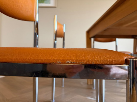 Set of six dining chairs, orange with chrome, Metal, Skai, Vintage (photo 7 of 7)