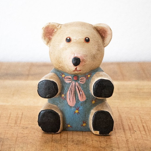 Kleiner Teddybär aus Holz, Vintage-Kinderzimmerdekoration