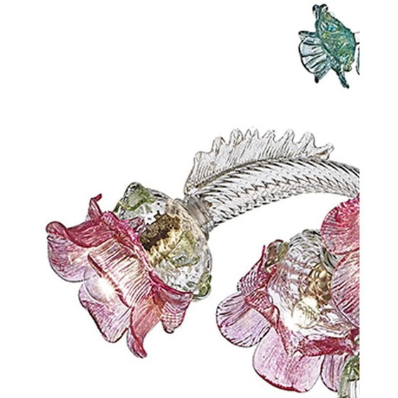 Image 1 of Verzierter venezianischer Kronleuchter aus Muranoglas in Rosa und Grün mit Blumenmuster