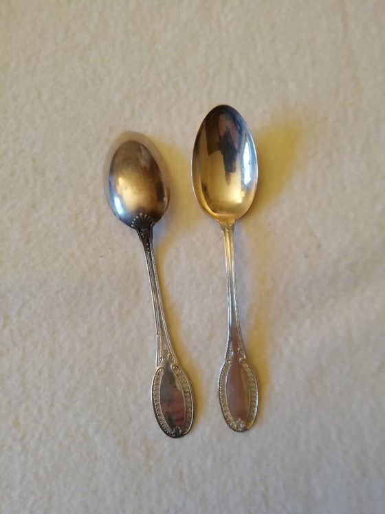 6 koffielepels zilver '800 Empire-stijl, argenterie Greggio Rino di Padova, Besteksets, Vintage (foto 3 van 5)