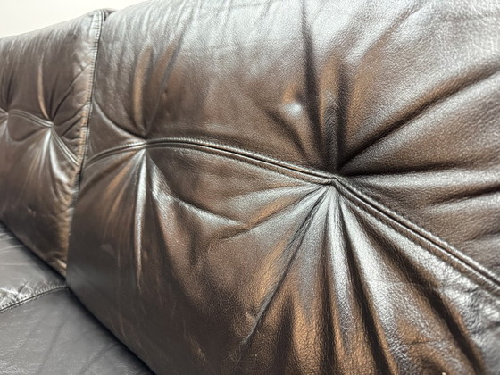 Image 1 of Mid-Century Design Komfort Solid Teak Wooden 3-Seat Sofa with Black Leather Cushions Attributed to Sven Ellekaer by Komfort