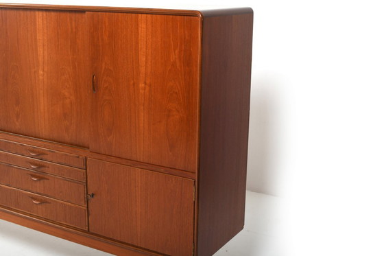 Image 1 of High Quality Danish Highboard with Brass Handle Inlays 1950s