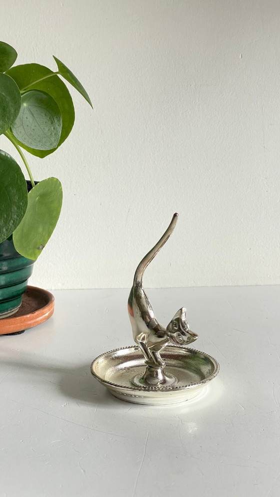 Image 1 of Zilverkleurig metalen katten sieradenbakje