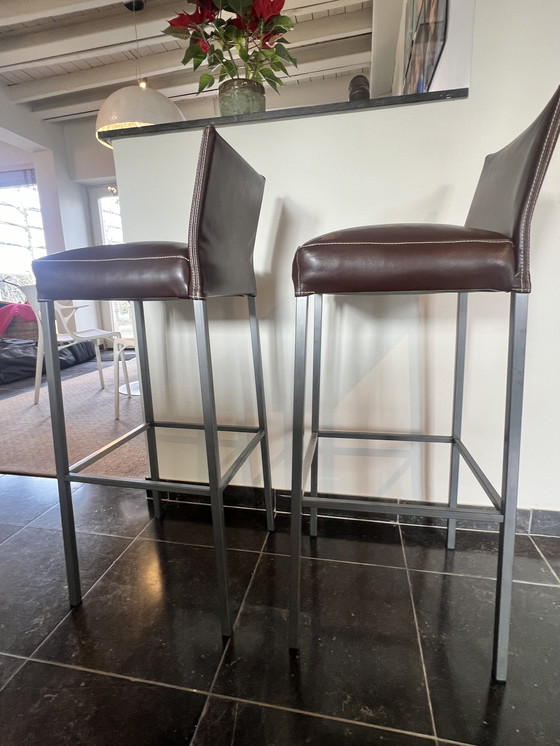 Image 1 of 6 sillas de comedor de diseño KFF, cuero genuino, opción para 2 taburetes de bar adicionales