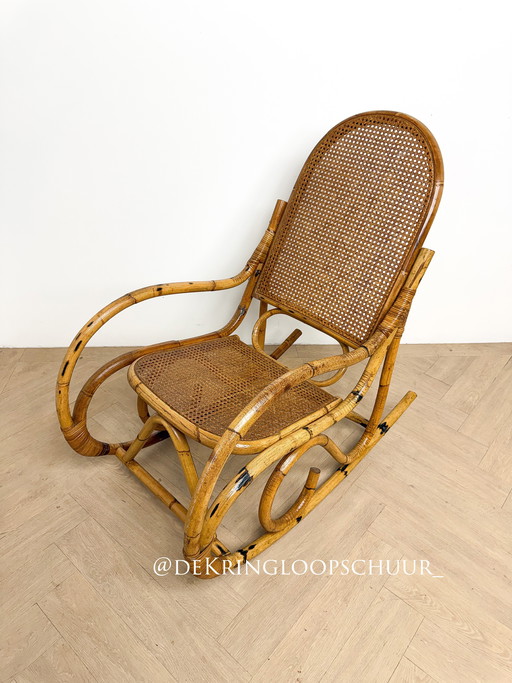 Vintage rattan bamboo webbing rocking chair