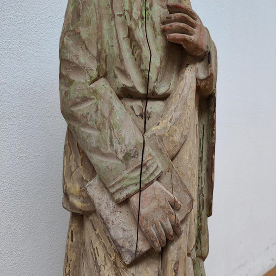 Image 1 of Life-size handmade antique wooden religious statue, saint statue, image