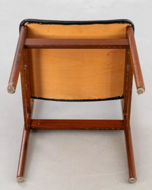 Pair of Scandinavian teak and black skai chairs - Denmark 1960
