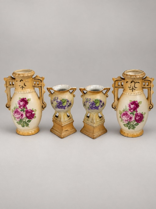 Antique 4-piece mantel Vases set Czecho-Slovakia – Art Nouveau ca. 1920 – vazen, Porcelain (photo 2 of 9)