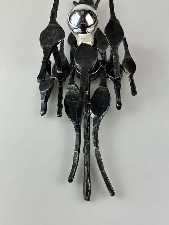 Image 1 of 60s 70s Brutalistische Wandlamp Wandlamp Ijzer & Glas Design Wandlamp