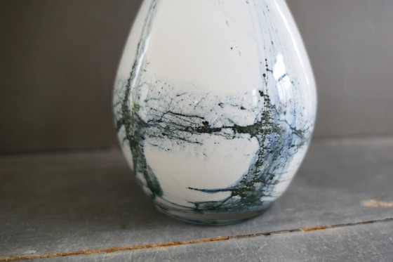 Image 1 of Vintage Glazen Vaas Wit Grijs