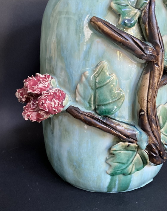 Image 1 of Vase en céramique turquoise à relief floral Athezza