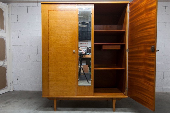 Image 1 of 1970s Scandinavian wardrobe with hanging space, shelf, mirror, 21x126cm, 2 doors