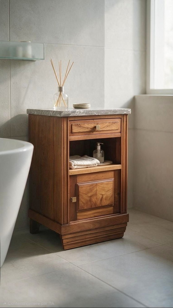 Mobile Art Déco - Legno di noce e marmo grigio - Circa 1930, Credenze, Beige (foto 14 di 15)