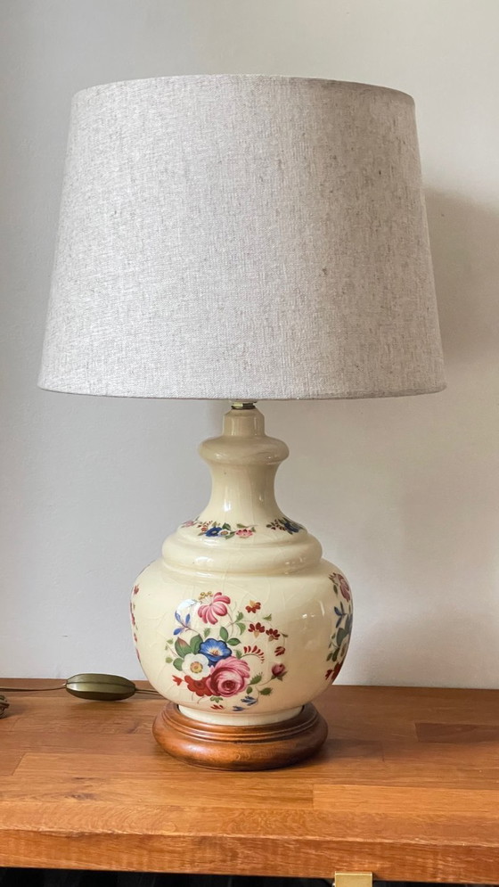 Image 1 of Vintage Ceramic Lamp with Wooden Base