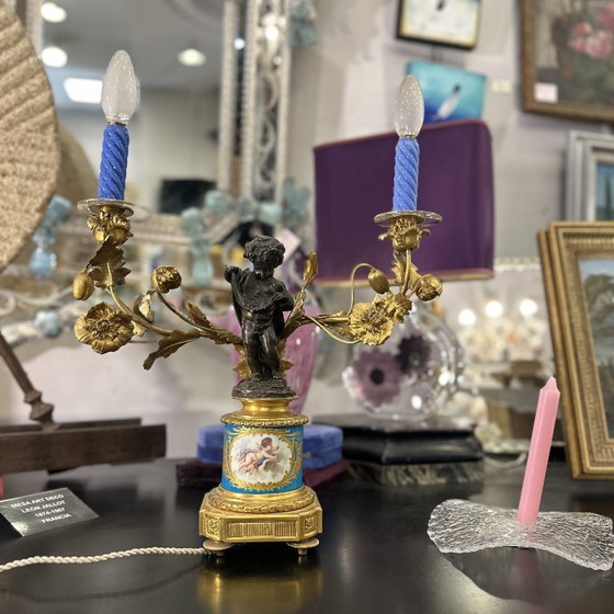Image 1 of Candelabro / Lampada, ormolú e porcellana, Victor Paillard, Napoleone III, 1870 - Francia