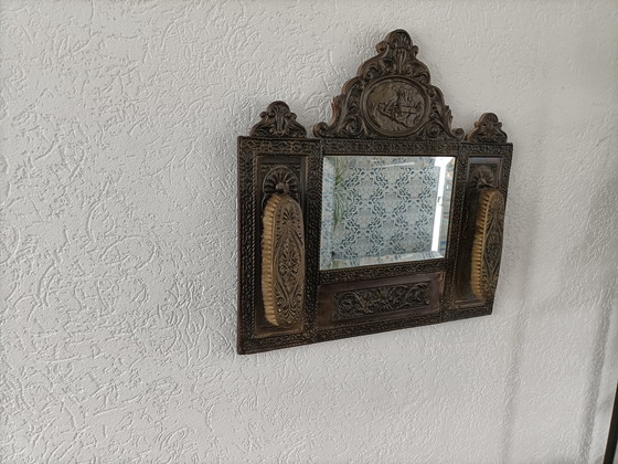 Image 1 of Vintage Hallway Mirror with Clothing Brushes