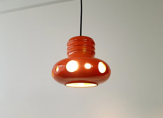 Image 1 of Oranje keramieken aardewerken vintage hanglamp, West Germany fat lava stijl, space age lamp