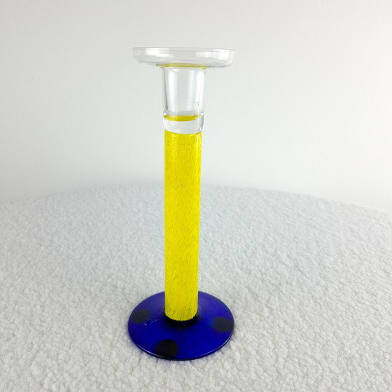 Image 1 of Vintage kandelaar blauw / geel Memphis Milano design