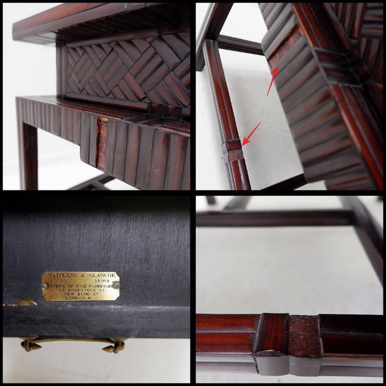 Image 1 of Coppia di tavolini laterali vintage in stile pagoda, con motivo a spina di pesce effetto bambù - Maitland & Clasco