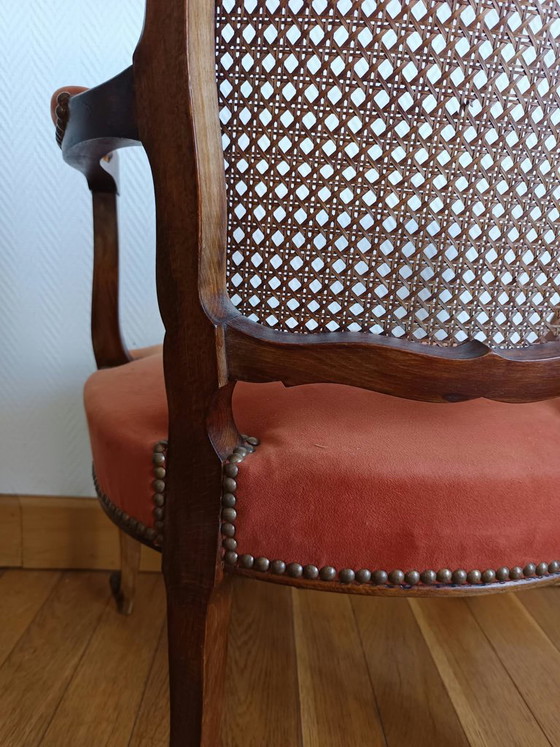 Louis XV terracotta and caning Armchair – Wood (photo 6 of 7)