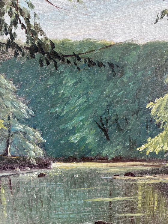 Vintage woodland lake oil painting, forest landscape – Paintings & Drawings, Canvas (photo 10 of 17)