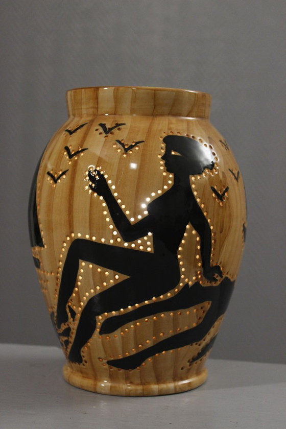 Image 1 of Grandjean Jourdan in Vallauris - Sfeerlamp met opengewerkte details en maritiem tafereel, jaren 1950