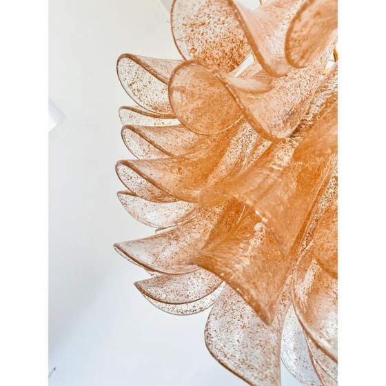 Image 1 of Contemporary Clear and Gold “Petali-Selle” Murano Glass Chandelier in Mazzega Style