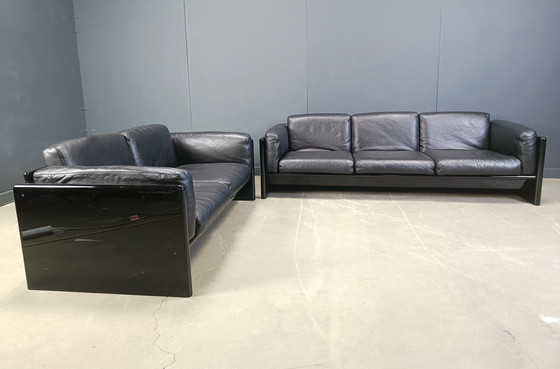 Image 1 of Ensemble de canapés vintage en laque et cuir par Kazuhide Takahama pour Studio Simon, 1970