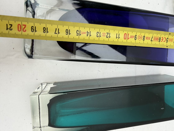 Set di 2 Vasi a Blocco Vintage 'Sommerso' – Blu Cobalto & Petrolio (Stile Murano) – Glass (photo 7 of 7)