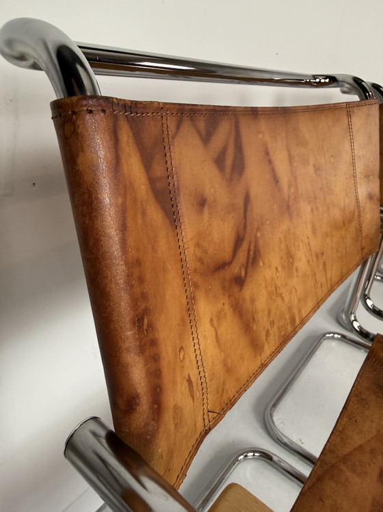 Image 1 of 6 x Thonet S34 tubular frame chairs cognac leather