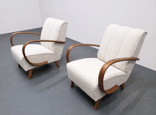 Set Of Two 1930 Jindrich Halabala Bentwood Armchairs In Premium Ivory Boucle