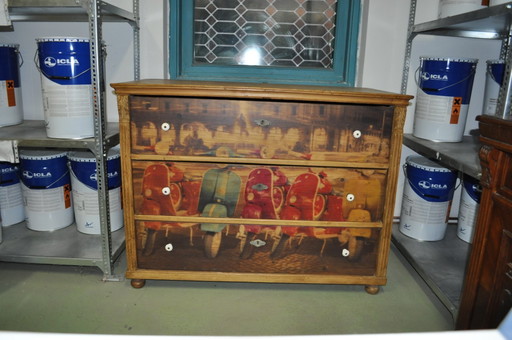 Commode en pin avec photo Vespa