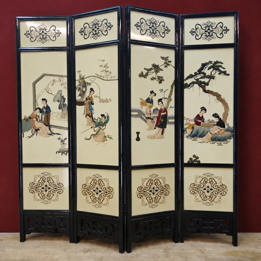 Vintage Chinees Dubbelzijdig Kamerscherm Dames In Landschap / Oosters / Aziatisch / Bohemian Paravent – kamerschermen