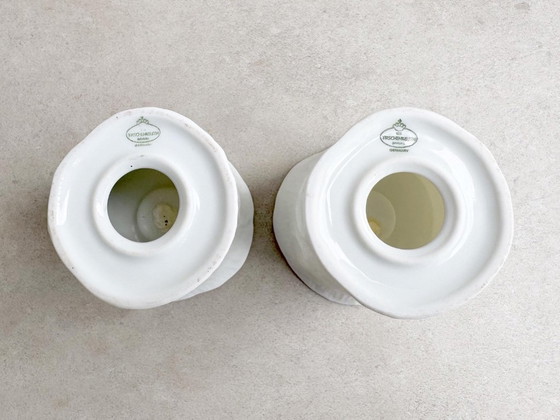 2 portacandele vintage in porcellana bianca biscotto con foglie - Tirschenreuth, Baviera – Porcelain (photo 4 of 5)
