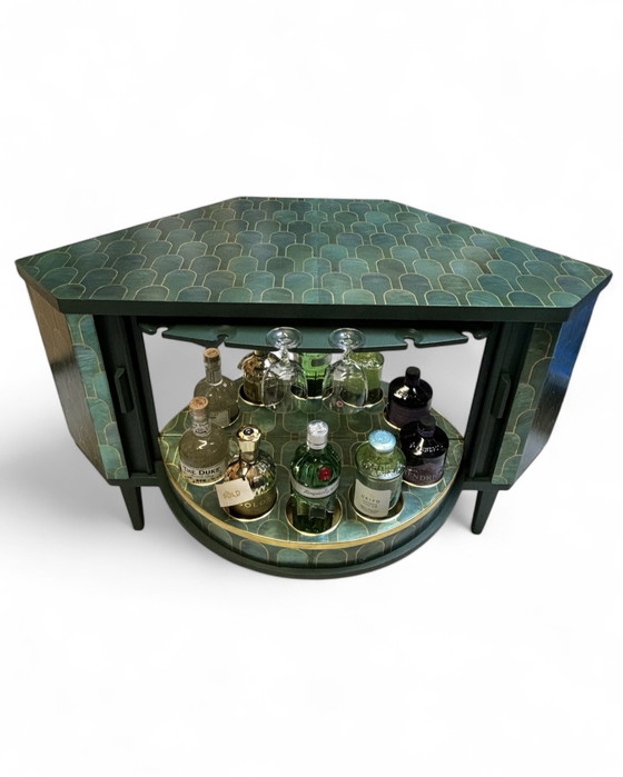 Image 1 of Mid - Century Swivel Bar Cabinet With Nizwa Jade By Bethan Gray