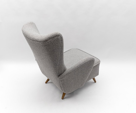 Image 1 of Large Grey Boucle Fabric Wingback Armchair, Italy, 1950s