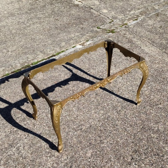 French Vintage Coffee Table with Onyx Top and Ornate Metal Legs, Stone, Green (photo 10 of 14)
