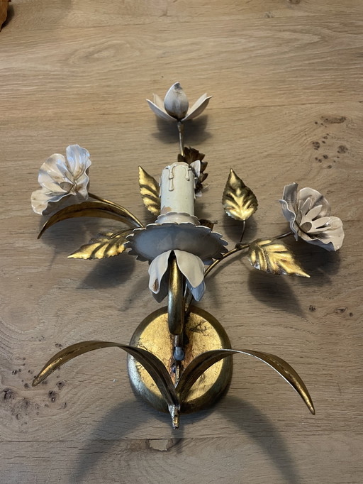 wandleuchte mit blumenmotiv Masca Italië verguld jaren 60