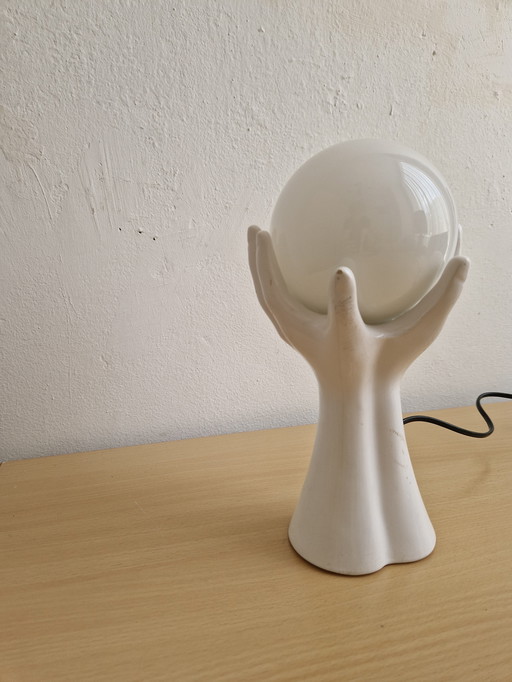 Vintage Table Lamp Hands with Bulb Ceramic