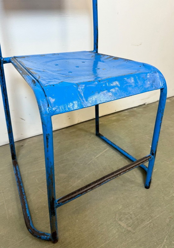 Image 1 of Blauwe industriële ijzeren stoelen, set van 2, jaren 50