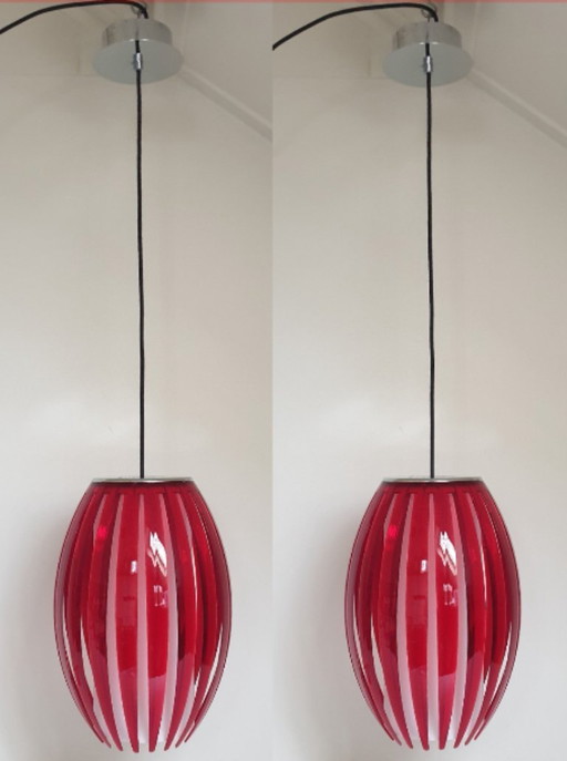 2 x Herstal Pulz Tentakel XL Pendelleuchten rot