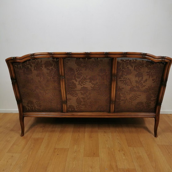Image 1 of Vintage 3 zitsbank Faux bamboe, Giorgetti stijl bank