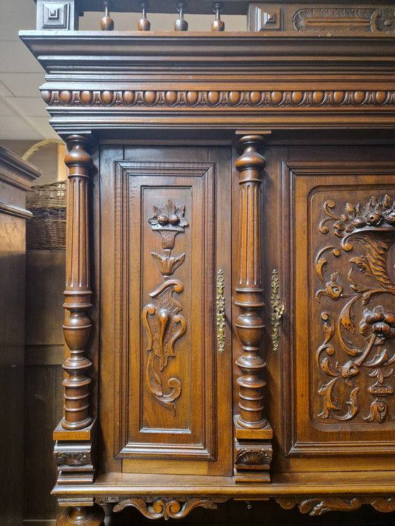 Image 1 of Antique Renaissance Sideboard Cabinet – Solid Wood – Hand-Carved