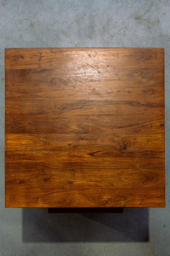 Image 1 of Cubist 1980s dining set table + 4 stools solid wood